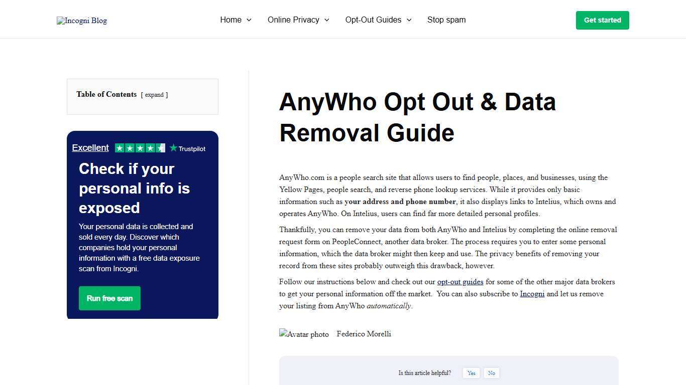 AnyWho Opt Out & Data Removal Guide [2026] | Incogni