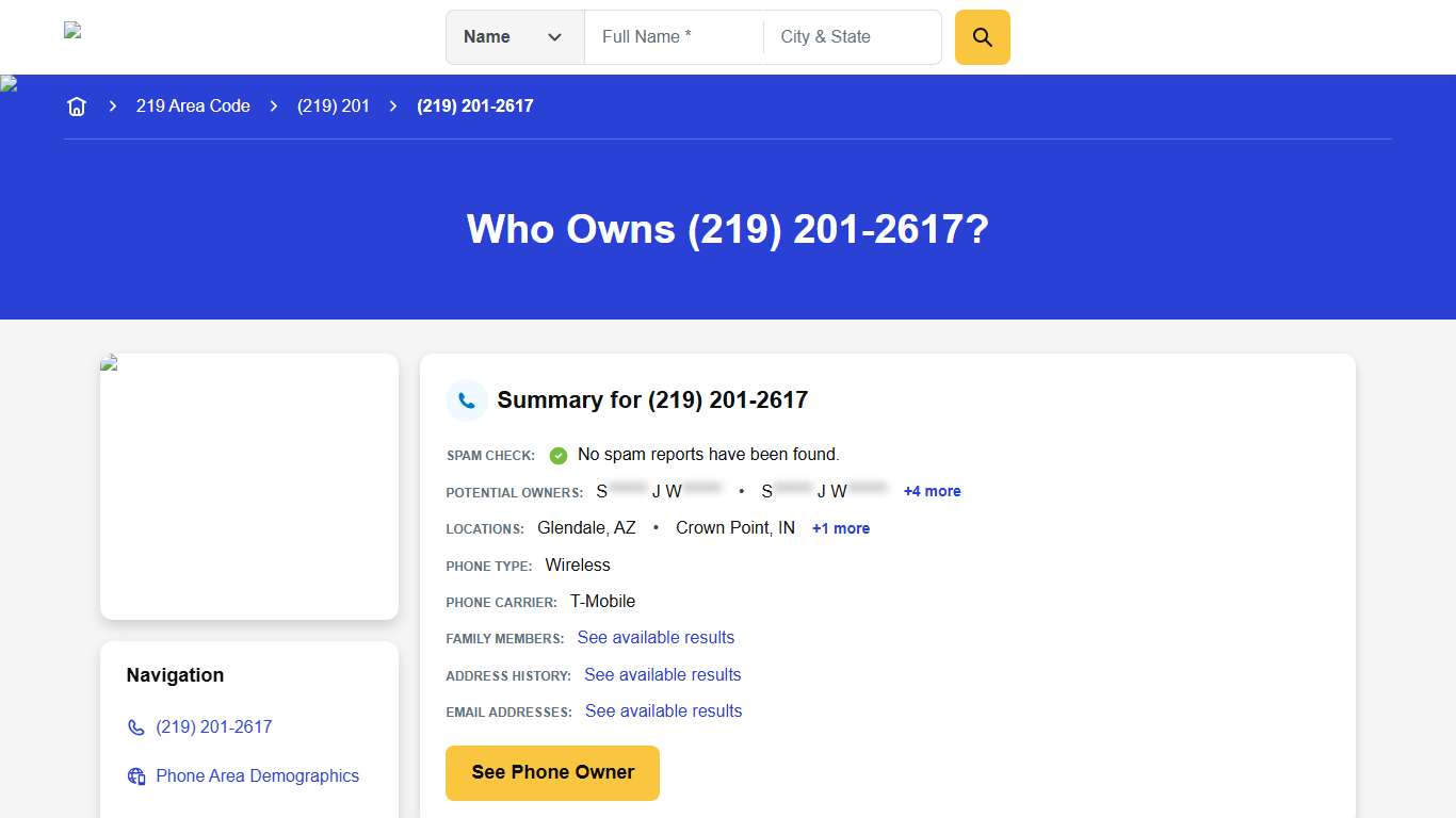 (219) 201-2617 | Reverse Phone Lookup | Anywho