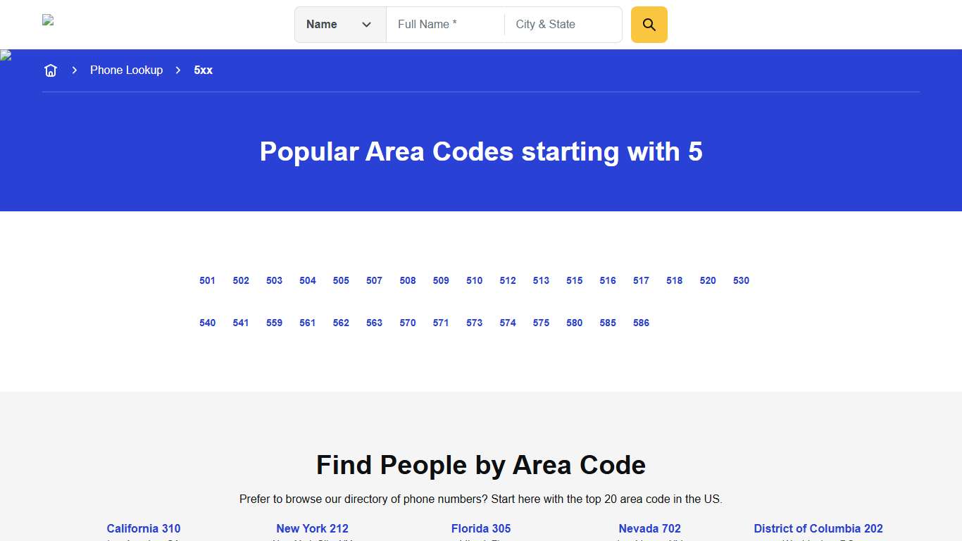 Area Codes Starting with 5 | Reverse Phone Lookup | Anywho